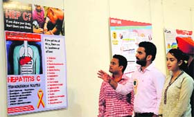 Visitors to ‘Doctor Calling’, an exhibition on health awareness, at the Punjab Kala Bhawan in Sector 16, Chandigarh, on Saturday