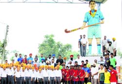 Players celebrate the birth anniversary of Dhyan Chand.