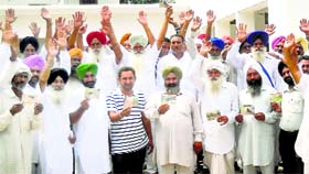 Farmers protest in Patiala on Saturday.