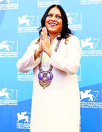 Director Mira Nair poses during the photo call for the movie Words with the gods at the 71st edition of the Venice Film Festival in Venice, Italy, on Saturday. 