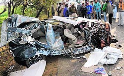 An ill-fated car that was crushed in an accident