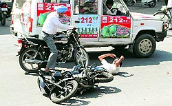 Two motorcyclists who collided with each other on a road in Bathinda