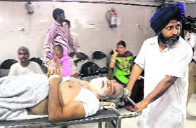 Injured Kesar Singh at the GMSH, Sector 16, Chandigarh, on Sunday