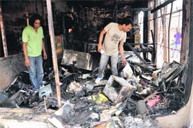 The factory that was gutted at Ram Darbar on Sunday