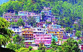 A view of multi-storey buildings at McLeodganj in Kangra district.