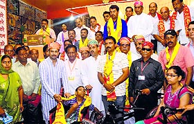 Hamirpur MP Anurag Thakur at a polio camp organised by Narayan Sewa Sansthan of Udaipur at Baba Bal Ashram in Una on Sunday. 