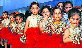 Girls await their turn during the annual prize distribution function at Guru Nanak Public School, Sarabha Nagar, in Ludhiana.