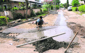 Paver blocks being laid in Phase III-A, Mohali, on Monday. 