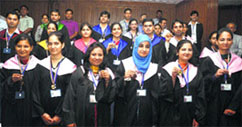 Students are all smiles after the convocation ceremony in Jammu on Monday