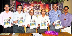 Office-bearers of the LIC at the launching ceremony of a new scheme.