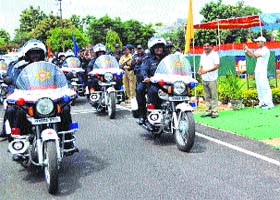 DGP BS Sidhu and in charge CPU Nivedita Kukreti flag off bike-borne City Patrolling Unit at the Police Lines, Roshanabad, in Haridwar on Monday