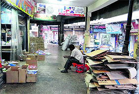 Encroached pavements at the Gol Diggi market in Bathinda.