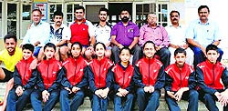 State sub-junior teams of boys and girls, along with officials, before leaving for Rohtak, in Una on Tuesday