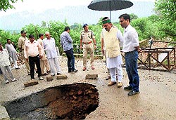 Inderdutt Lakhanpal, Chief Parliamentary Secretary, visits a cloudburst-hit site at Dharampur in Mandi on Tuesday