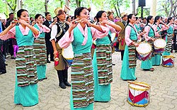 Artistes perform on the 54th Tibetan Democracy Day in McLeodganj on Tuesday
