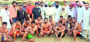 Kabaddi players of Chappar village in a jubilant mood at Nangal village near Mandi Ahmedgarh
