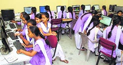 Students at a government school in Jalandhar on Tuesday. Tribune Photo: Sarabjit Singh