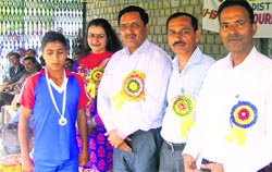 Dalhousie SDM MS Thakur with tournament organisers after the inauguration of the sports meet at Banikhet in Dalhousie on Wednesday. 