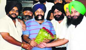 Felicitated: SAD district president (urban) Gurcharan Singh Channi being felicitated by party workers after his reappointment in Jalandhar on Wednesday