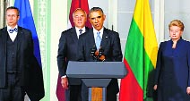 US President Barack Obama and leaders of Baltic States address joint news conference at the Kadriorg Art Museum in Tallinn, Estonia, on Wednesday. Reuters