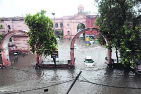 Municipal Corporation office at Town Hall building inundated after heavy rains