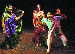 Artistes perform in a play Batware ki Aag at the Gaiety Theatre in Shimla on Thursday