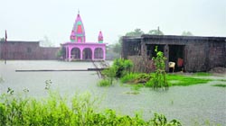 A forward village in RS Pura setor flooded due to heavy rain. Tribune Photo: Anand Sharma