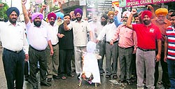Various teachers organisations led by Democratic Teachers Front protest against the government a day ahead of Teachers Day in Kapurthala on Thursday