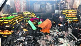 The shop where the fire broke at Maloya village in Chandigarh on Friday.