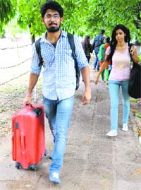Hostellers return home after casting their vote at Panjab on Friday.
