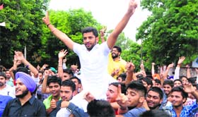 Sanjeev (HSA alliance), newly elected president of DAV College, in a jubilant mood.