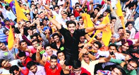 Pardeep (INSO alliance), newly elected president of PGGC, Sector 11, celebrates his victory with supporters. 