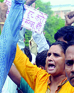 Teachers take out a march near Parliament House, clamouring for equal rights and equal pay on the occasion of Teachers Day in New Delhi on Friday