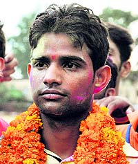 ABVP candidate Himanshu Kumar, who won the students union poll at DBS College in Dehradun on Friday.