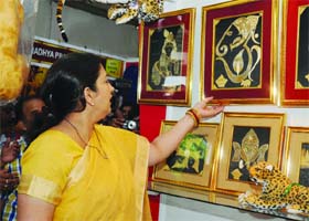 Union Minister of Human Resource Development Smriti Irani visits the exhibition on literacy and livelihood, Kriti, organised by the National Literacy Mission in New Delhi on Saturday
