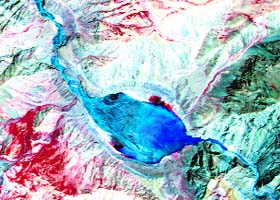 A satellite view of Parechu Lake
