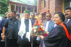 Director Sunita John and Principal Michael John of Auckland House School welcome Chief Minister Virbhadra Singh in Shimla on Saturday