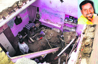 A view of the collapsed roof of a house at Basti Danishmandan in Jalandhar; (Inset) Roshan Lal, the victim
