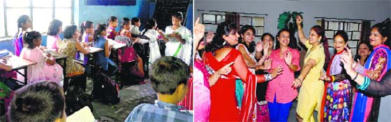 (Left) A student takes a class at Everest Public School; and Teacher’s Day celebrations under way at Atam Devki Niketan in Ludhiana.