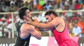 A kabaddi match in progress in Ludhiana on Saturday.