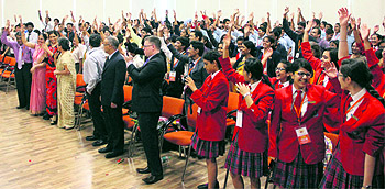 Participants on the first day of the World Scholars Cup at Unison World School in Dehradun on Saturday