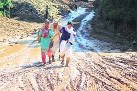 Flood fallout: Roads have been converted into slush pools in Jammu on Sunday