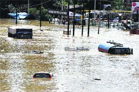 The submerged Jahangir Chowk in Srinagar on Sunday