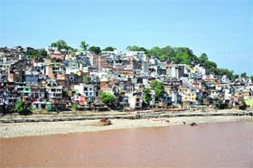 One of the illegal colonies on the banks of the Tawi in Jammu