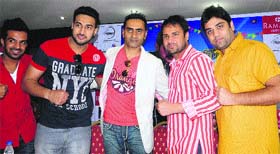 Star cast of Goreyan Nu Dafa Karo poses at a press conference in Amritsar on Monday.
