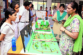 Students display models during an exhibition at Government Model Senior Secondary School, Sector 33-D, Chandigarh, on Monday. 