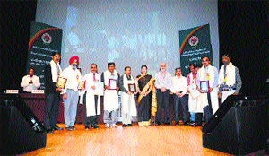 Recipients of the CBSE Sports Promotion Award 2013-14 with HRD Minister Smriti Irani in Delhi. 