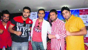 Star cast of Goreyan Nu Dafa Karo poses at a press conference in Amritsar on Monday.
