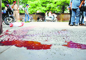 Blood splattered on tiles