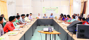 Participants attend a workshop on bamboo at the Forest Research Institute in Dehradun on Monday.